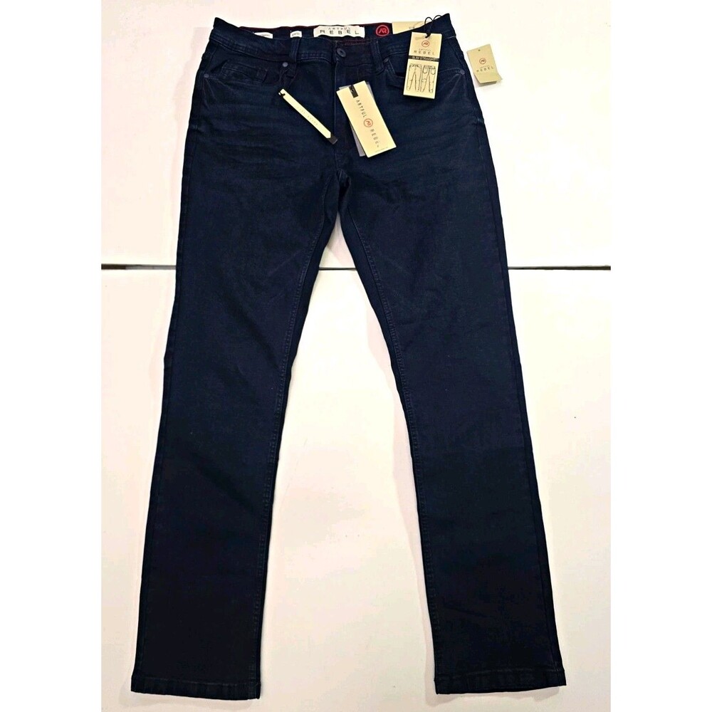 Artful Rebel Luxury Denim Mens Slim Straight Jeans Black Dark Wash Mid Rise